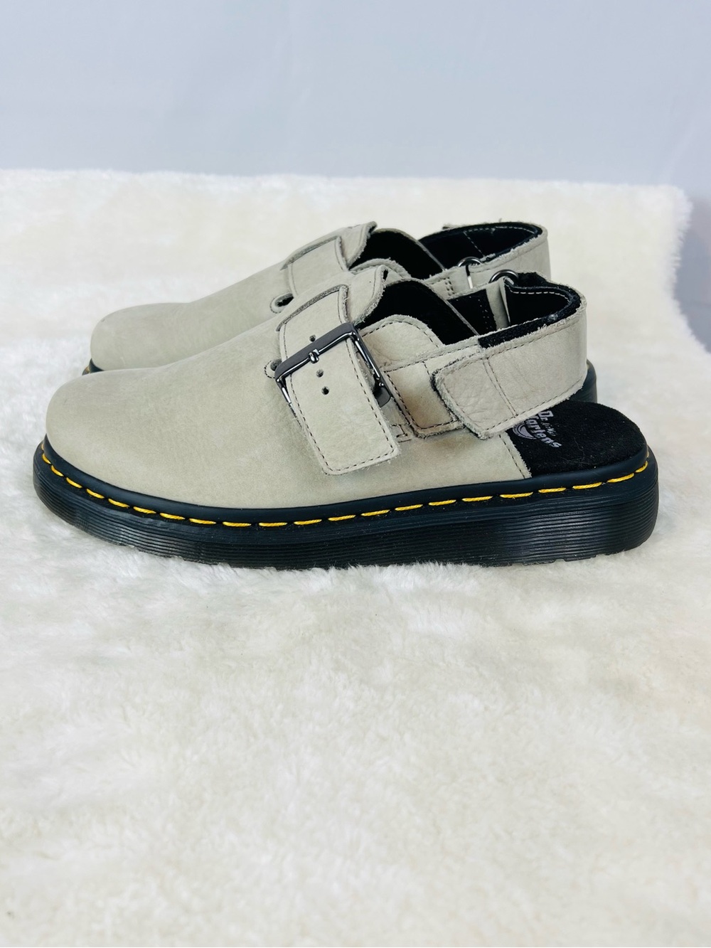 Dr. Martens Jorge Beige Slingback Sandals with Yellow Stitching